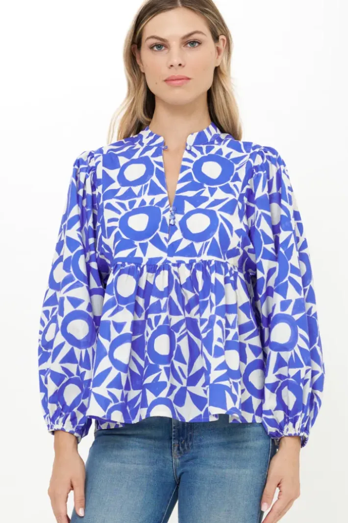 Outlet Mandarin Balloon Top- Eclipse Blue Tops