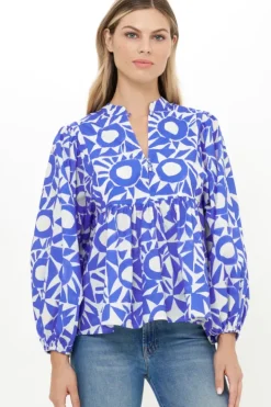 Outlet Mandarin Balloon Top- Eclipse Blue Tops