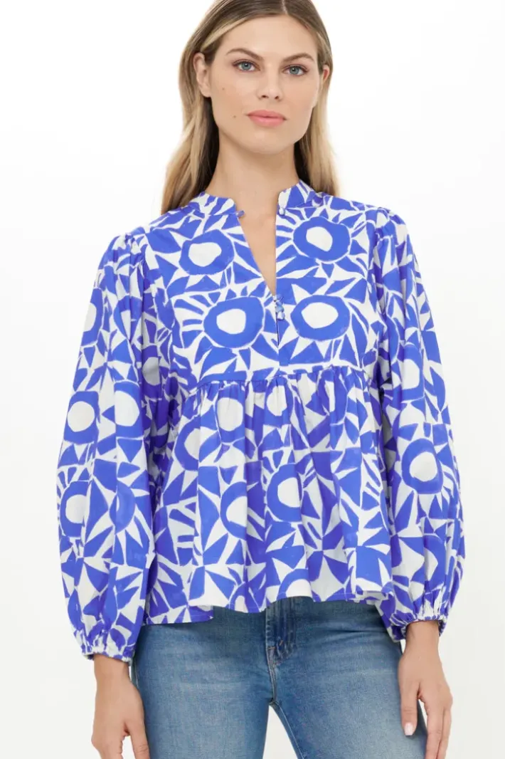 Outlet Mandarin Balloon Top- Eclipse Blue Tops