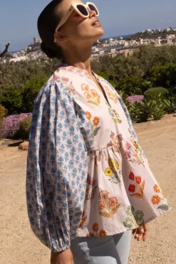 Online Mandarin Balloon Top- Provence Blue Tops