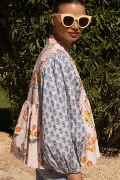 Online Mandarin Balloon Top- Provence Blue Tops