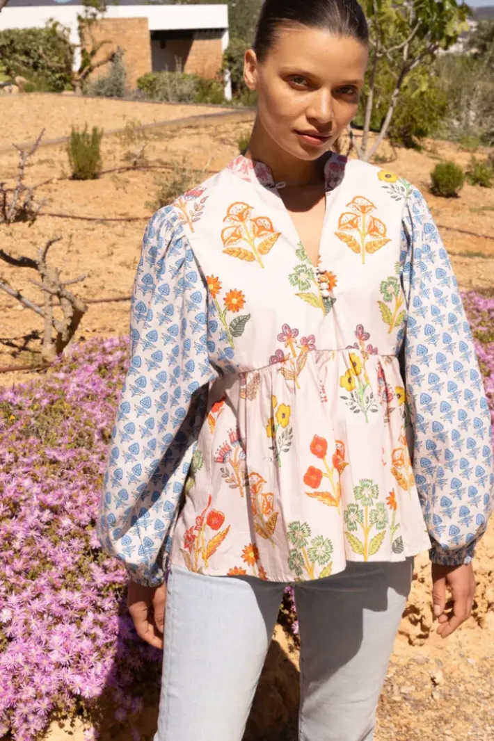 Online Mandarin Balloon Top- Provence Blue Tops