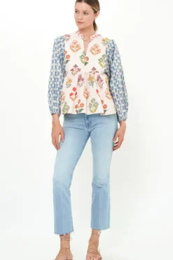 Online Mandarin Balloon Top- Provence Blue Tops