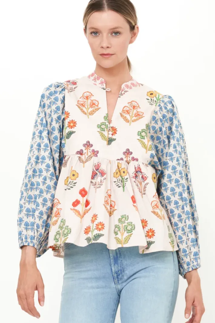 Online Mandarin Balloon Top- Provence Blue Tops