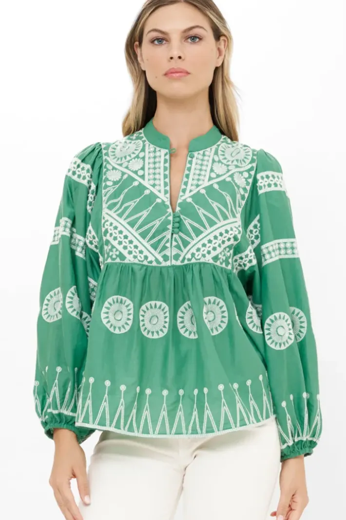 Clearance Mandarin Balloon Top- Soleil Sage Tops