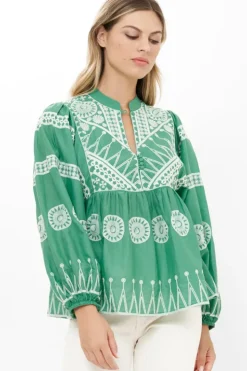 Clearance Mandarin Balloon Top- Soleil Sage Tops