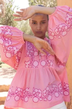 New Mandarin Balloon Top- Tangier Pink Tops