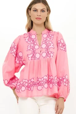 New Mandarin Balloon Top- Tangier Pink Tops