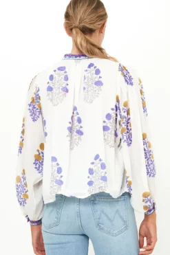 Clearance Mandarin Pintuck Blouse- Napa Blue Tops