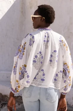 Clearance Mandarin Pintuck Blouse- Napa Blue Tops