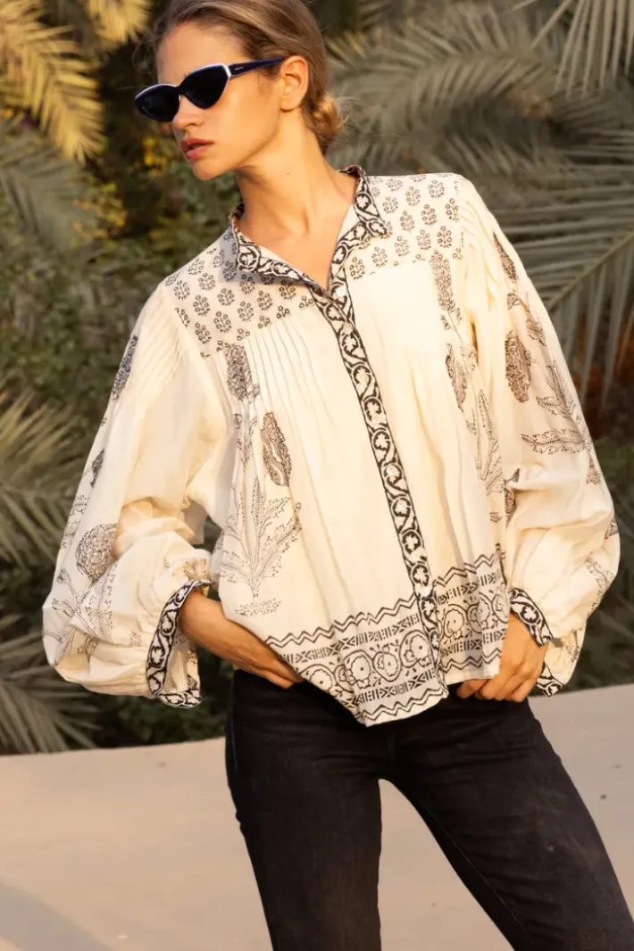 Sale Mandarin Pintuck Blouse- Samba Black Tops