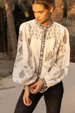 Sale Mandarin Pintuck Blouse- Samba Black Tops