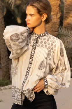 Sale Mandarin Pintuck Blouse- Samba Black Tops