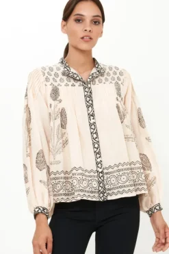 Sale Mandarin Pintuck Blouse- Samba Black Tops