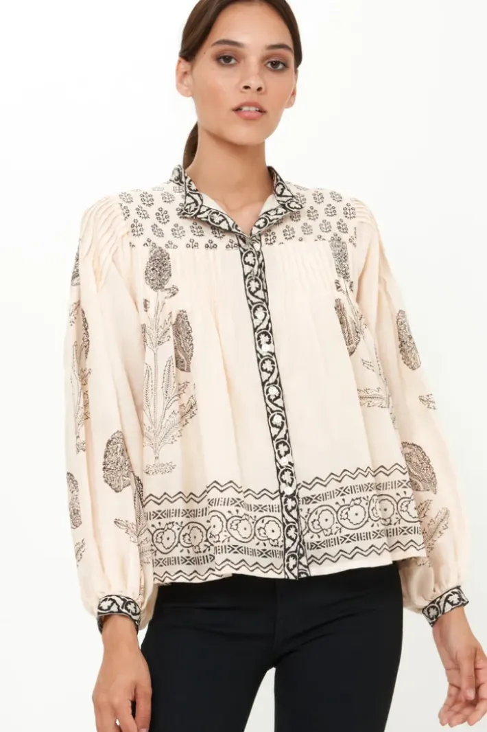 Sale Mandarin Pintuck Blouse- Samba Black Tops