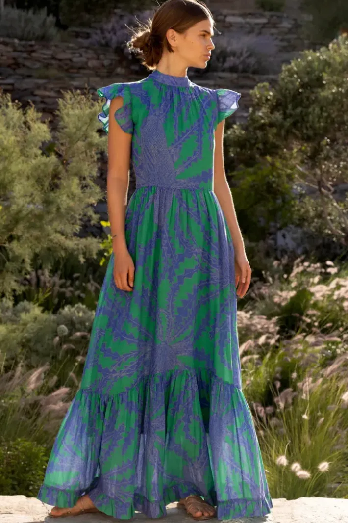 Best Mock Neck Flutter Maxi- Thistle Green Maxis|Dresses