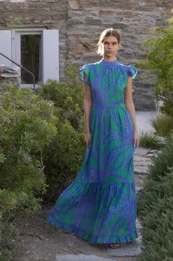 Best Mock Neck Flutter Maxi- Thistle Green Maxis|Dresses