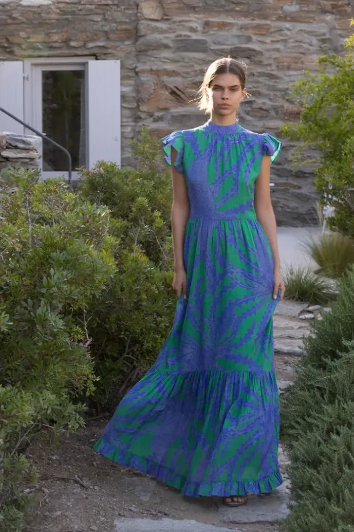 Best Mock Neck Flutter Maxi- Thistle Green Maxis|Dresses
