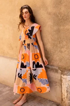 Clearance One Shoulder Ruffle Maxi- Riviera Orange Maxis|Dresses