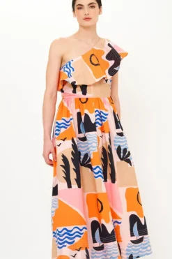 Clearance One Shoulder Ruffle Maxi- Riviera Orange Maxis|Dresses