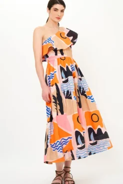 Clearance One Shoulder Ruffle Maxi- Riviera Orange Maxis|Dresses