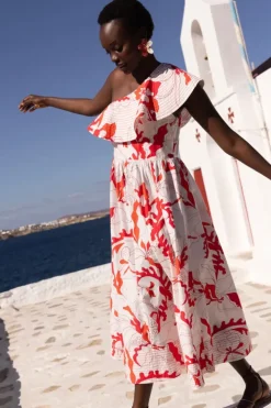 New One Shoulder Ruffle Maxi- Orchid Red Maxis|Dresses