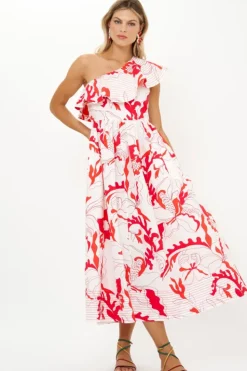 New One Shoulder Ruffle Maxi- Orchid Red Maxis|Dresses