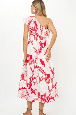 New One Shoulder Ruffle Maxi- Orchid Red Maxis|Dresses