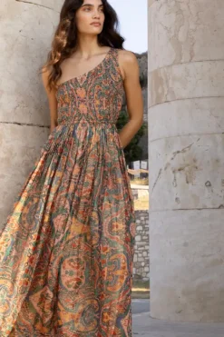 Best One Shoulder Smocked Maxi- Persia Aqua Maxis|Dresses