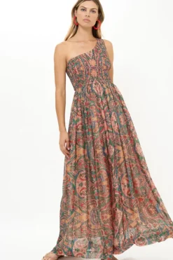 Best One Shoulder Smocked Maxi- Persia Aqua Maxis|Dresses