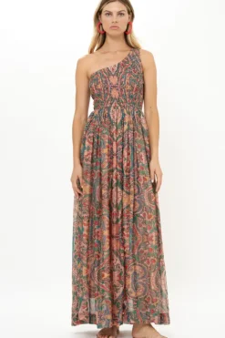 Best One Shoulder Smocked Maxi- Persia Aqua Maxis|Dresses