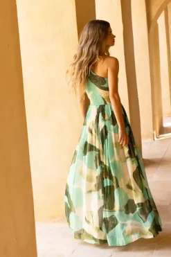 New One Shoulder Smocked Maxi- Ginkgo Green Maxis|Dresses