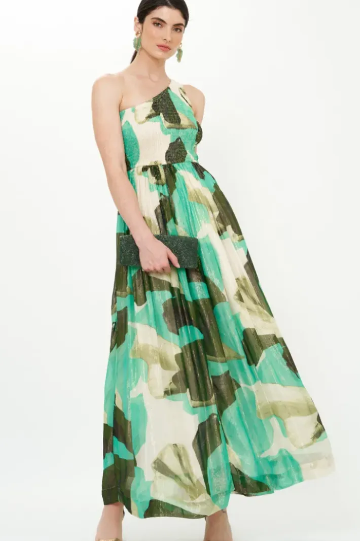 New One Shoulder Smocked Maxi- Ginkgo Green Maxis|Dresses