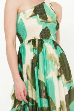 New One Shoulder Smocked Maxi- Ginkgo Green Maxis|Dresses