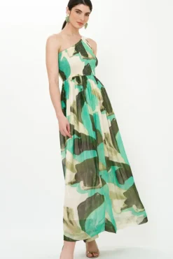 New One Shoulder Smocked Maxi- Ginkgo Green Maxis|Dresses