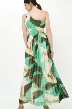 New One Shoulder Smocked Maxi- Ginkgo Green Maxis|Dresses