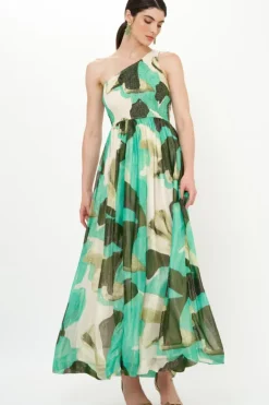 New One Shoulder Smocked Maxi- Ginkgo Green Maxis|Dresses