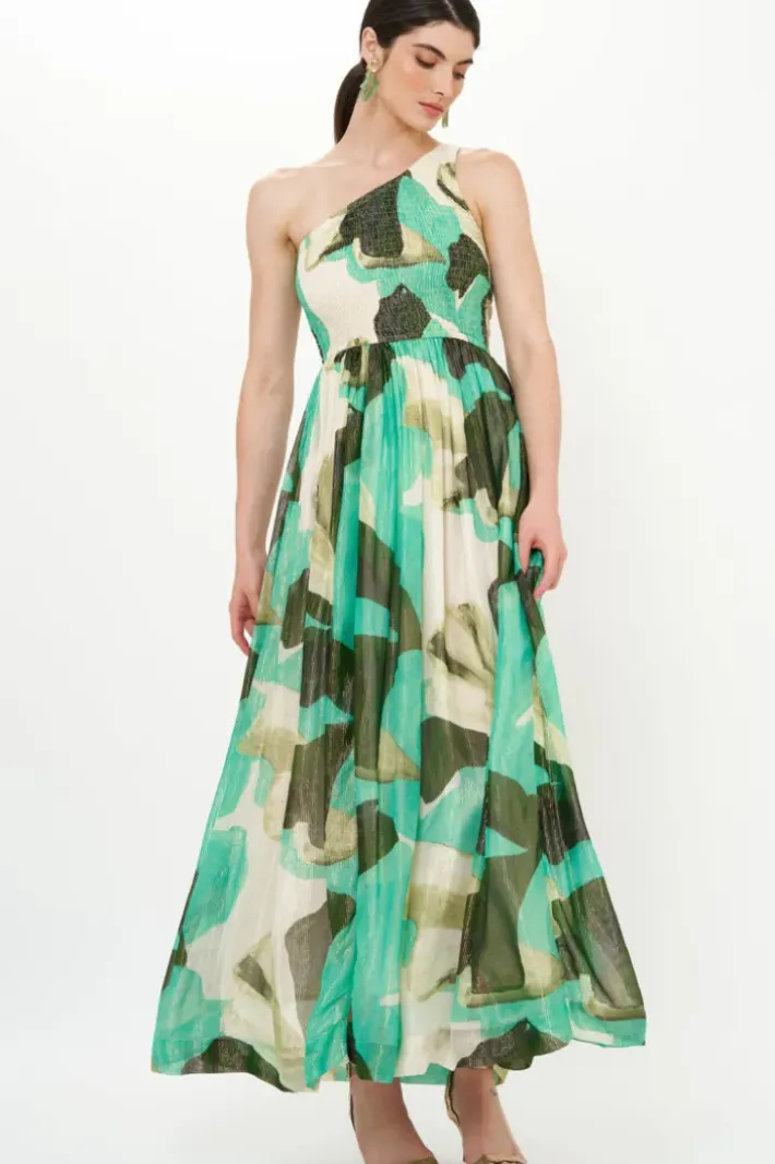 New One Shoulder Smocked Maxi- Ginkgo Green Maxis|Dresses