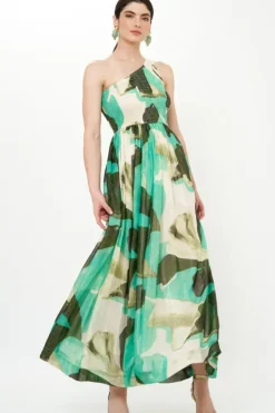 New One Shoulder Smocked Maxi- Ginkgo Green Maxis|Dresses