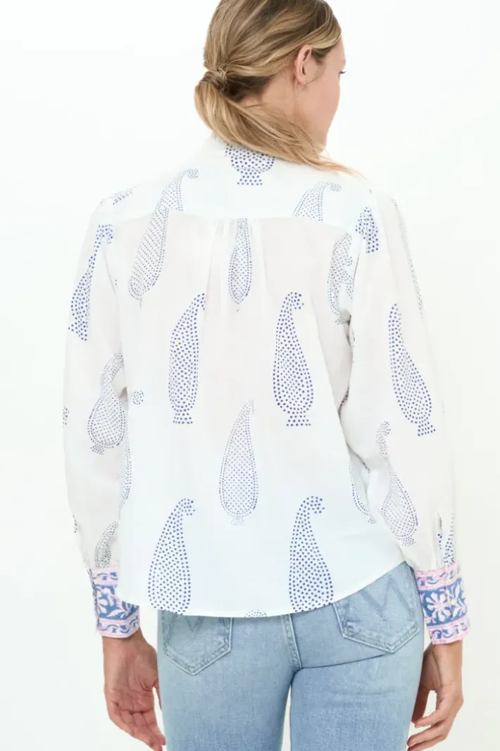 Pintuck Button Front Blouse- Aptos Blue Tops