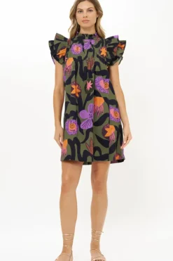 Sale Pintuck Ruffle Mini- Bergen Olive Short & Mini Dresses|Dresses