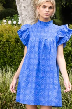Pintuck Ruffle Mini Dress- Matrix Blue Short & Mini Dresses
