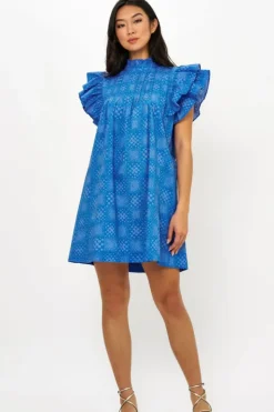 Pintuck Ruffle Mini Dress- Matrix Blue Short & Mini Dresses
