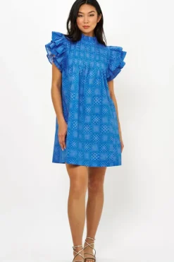 Pintuck Ruffle Mini Dress- Matrix Blue Short & Mini Dresses