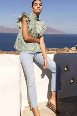 Best Pintuck Ruffle Top- Mughal Green Tops