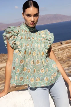 Best Pintuck Ruffle Top- Mughal Green Tops