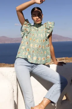 Best Pintuck Ruffle Top- Mughal Green Tops