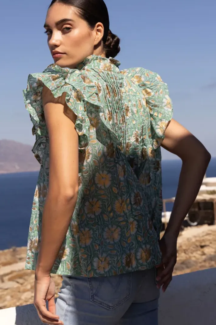 Best Pintuck Ruffle Top- Mughal Green Tops