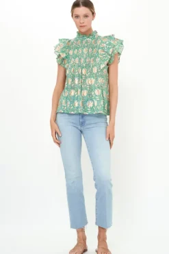 Best Pintuck Ruffle Top- Mughal Green Tops