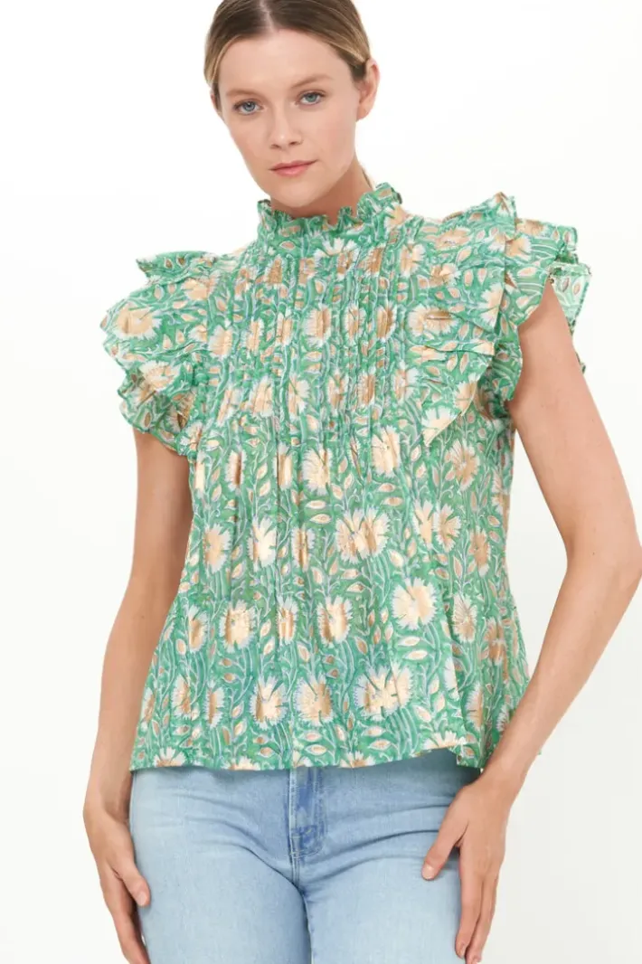 Best Pintuck Ruffle Top- Mughal Green Tops